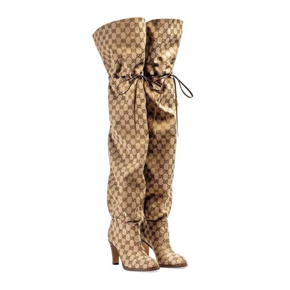 Sold! NWT GUCCI GG SUPREME MONOGRAM OVER THE KNEE BOOTS SZ 38